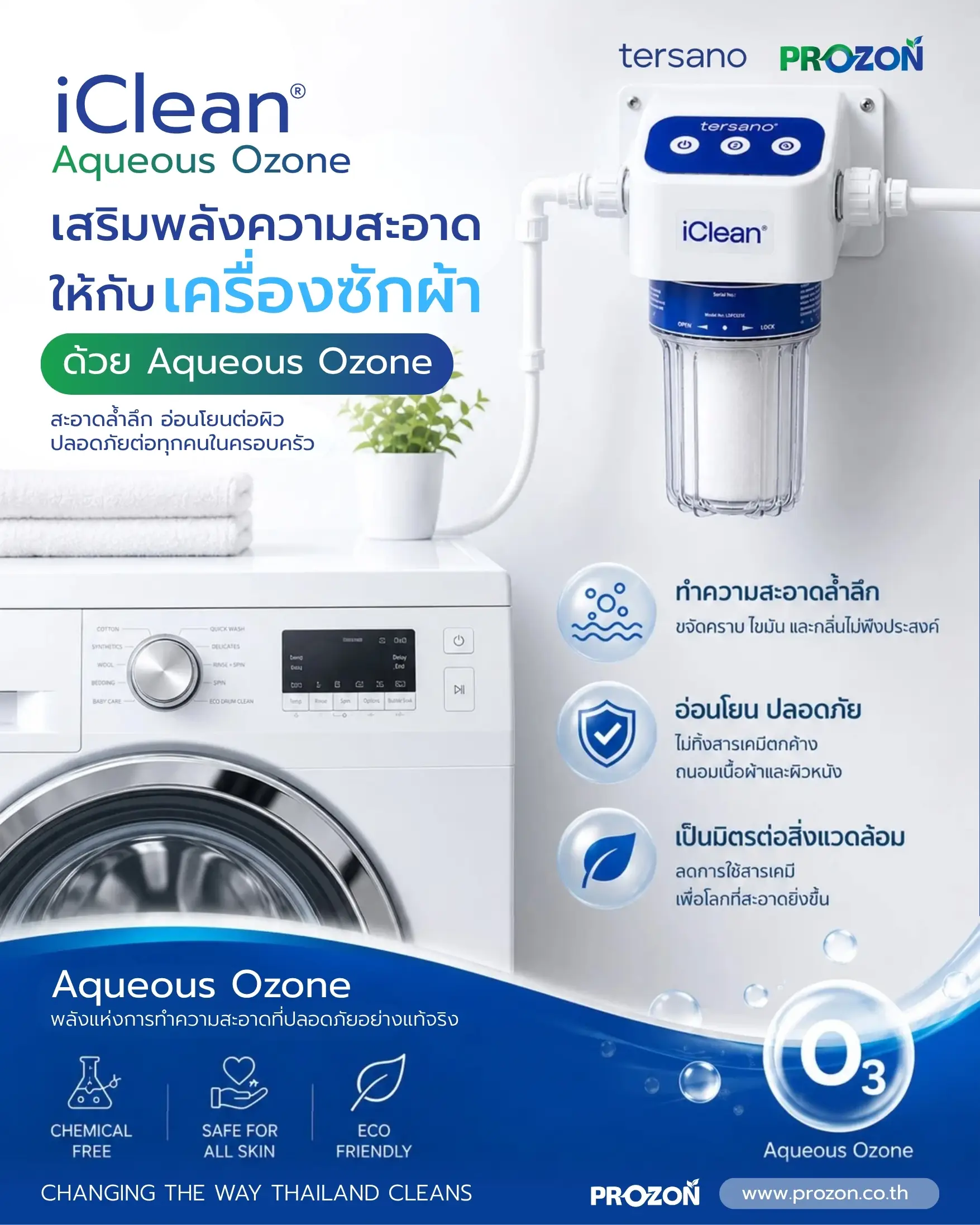 เสริมพลังความสะอาดให้เครื่องซักผ้า ด้วย iClean FLO₃